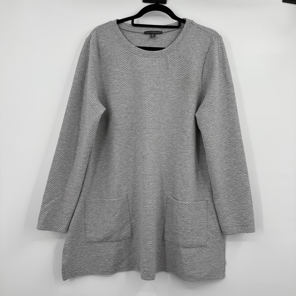 Shannon Passero Tunic Top Womens L Gray Pockets Heavy Weight Knit Relaxed